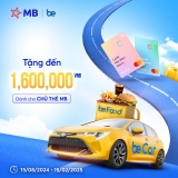 Tặng đến 1,600,000 VNĐ dành cho chủ thẻ MB khi sử dụng dịch vụ tại Be